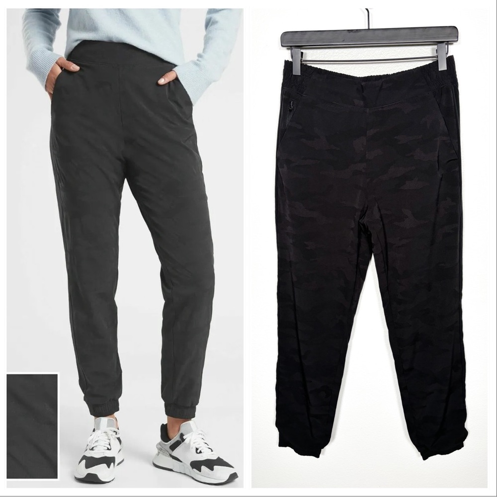 Athleta Brooklyn Textured Lined Jogger Black Camo Print Size 6